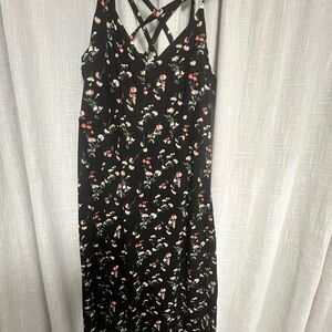 Floral Black Maxi Dress with Strappy Back